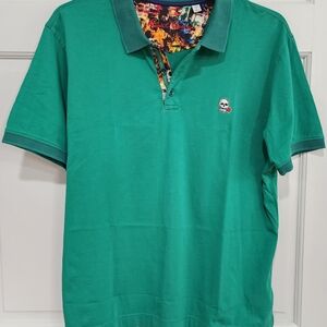 Robert Graham "Fearless" Green Polo With Embroidered Skull